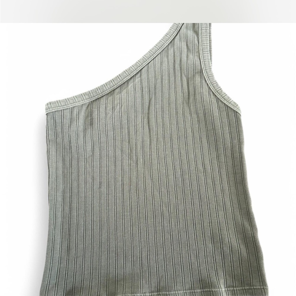 One-Shoulder Ribbed Top - Green